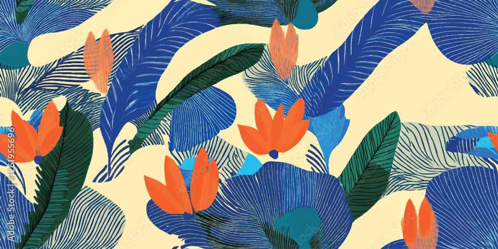 Aufkleber abstract geometric flowers vector seamless pattern in risograph memphis retro graphic style with vib