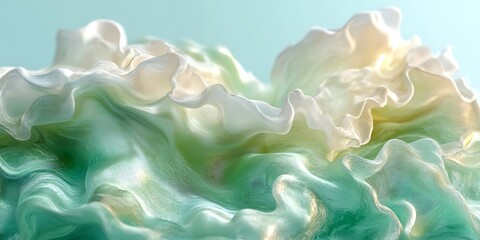 Fototapeta premium Abstract teal and white waves, flowing texture, light background, design element