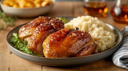 Maple-Bourbon Glazed Turkey with Creamy Rice and Garnish