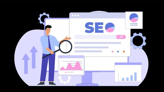 Visualize SEO efforts through flat characters, focusing on collaboration, strategy, and measurable results.
