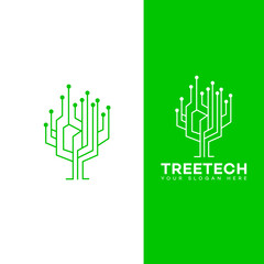 Green Tech Tree Logo Design Circuit Board Tree Illustration