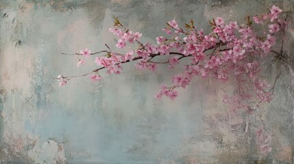 Serene Pink Blossom Branch Against a Textured Background