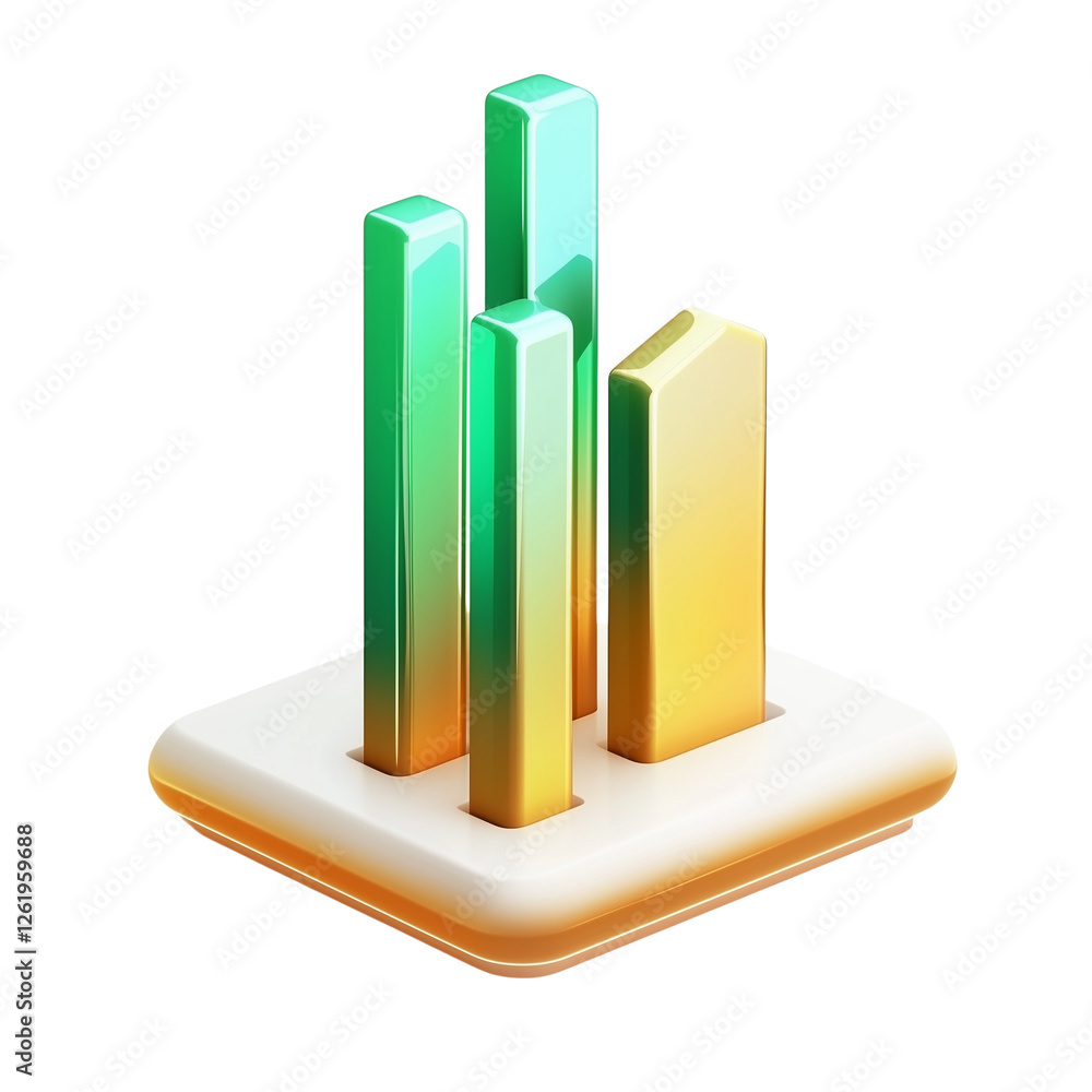 Poster abstract 3d render of gradient color bar chart financial growth data visualization, transparent back