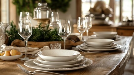 Rustic Table Setting for Traditional Sunday Feast Celebration