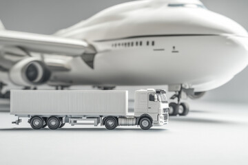 Intermodal transport concept with a ship, plane, and truck side by side