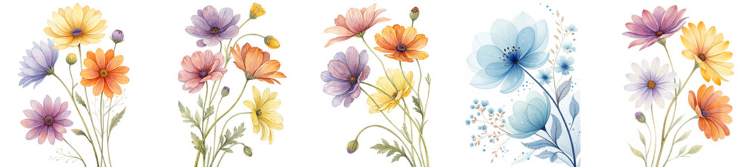 Obraz premium Watercolor floral illustration set colorful leaf branches collection for wedding stationery, greetings, wallpapers, fashion, and background. Transparent PNG