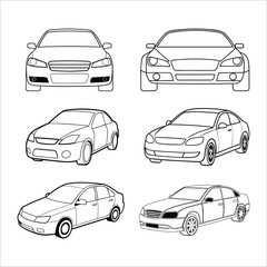 Vector set of outline cars icon