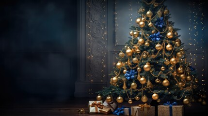 Fototapeta premium tree blue and gold christmas