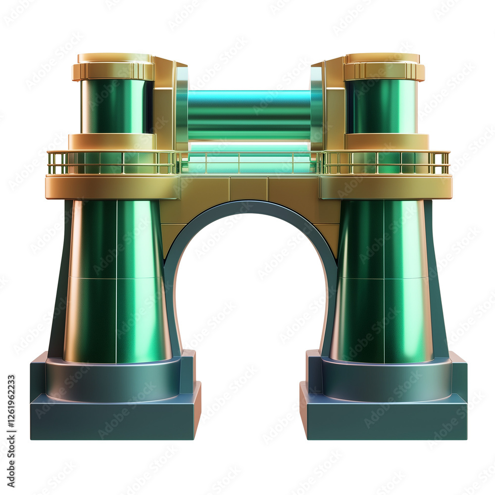 Aufkleber futuristic green and gold archway gateway 3d render sci fi architectural design element