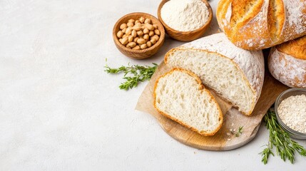 Artisan bread baking ingredients, close-up view