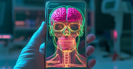 A futuristic doctor draws medicine from a syringe and generates a holographic image of a planet, symbolizing the global landscape of medicine and medical care, highlighting the future and competitive