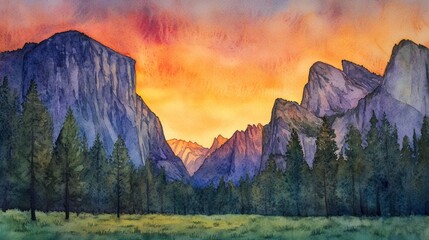 Obraz premium Vibrant Sunrise Over Majestic Peaks with Lush Meadow