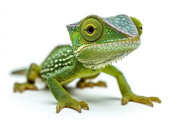Obraz premium Parsons chameleon crawling and looking intensely, isolated on white