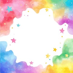 Fototapeta premium Rainbow watercolor frame with stars and glitter, perfect for design projects.