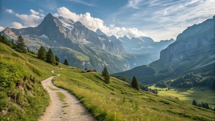 Fototapeta premium Stunning Alpine Mountain Landscape with Scenic Hiking Trail.