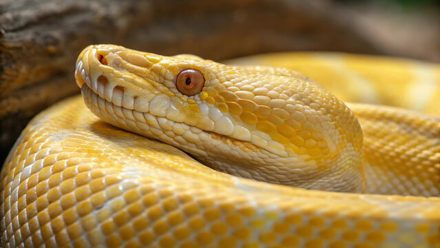 Captivating Close-Up of a Yellow Python.