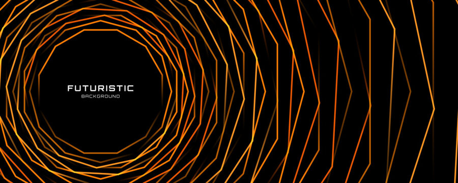 Orange lines techno abstract background overlap layer on dark space with polygon effect decoration. Modern graphic design element stripes style concept for web banner, flyer, card, or brochure cover