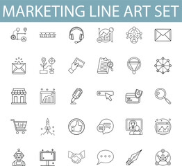 Marketing Line Art Set Icons for Business Strategy and Growth