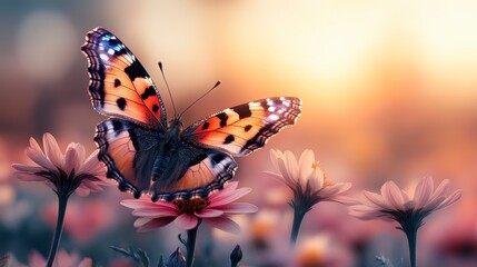 Obraz premium Butterfly sunset garden flowers nature beauty