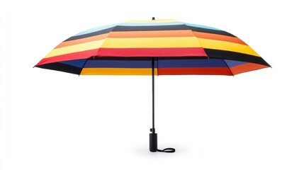 Colorful striped umbrella against white background. Possible use Advertising, product photography, or website