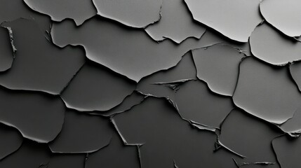 Cracked Black Surface Texture: Abstract close-up shot of a dark, cracked surface, revealing a textured pattern of irregular shapes and crevices.