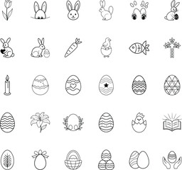 Easter Icons Bunnies, Eggs, Chicks, Flowers, and Spring Symbols