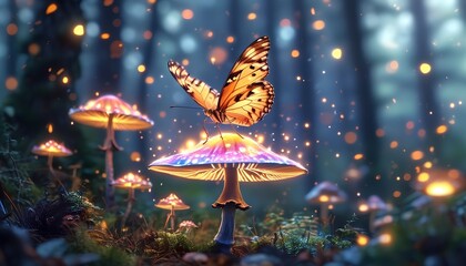 Enchanting butterfly interaction magical forest fantasy photography ethereal glow close-up nature's beauty