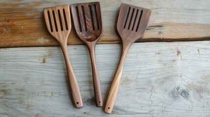 Personalized Wooden Kitchen Spatulas on Rustic Table