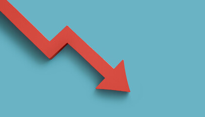 red arrow graph, stock market, real estate, business concept, on blue background