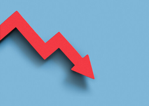 red arrow graph, stock market, real estate, business concept, on blue background