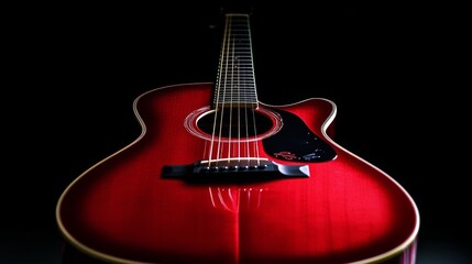Naklejka premium Vibrant Red Guitar on Dark Canvas