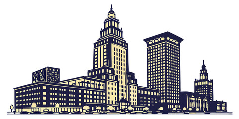 Modern City Skyline on white background. Real estate business concept.