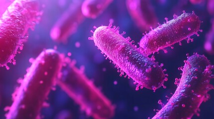 Fototapeta premium Close Up of Vibrant Pink Bacteria Microscopic Image Showcasing Intricate Details and Textures of Microorganisms in a Scientific Study of Cellular Life and Biological Diversity