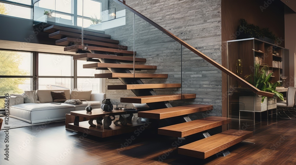 Wall mural loft wood staircase