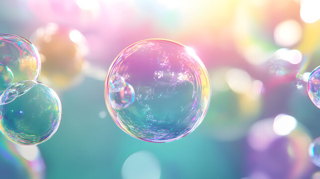 Rainbow Soap Bubbles Floating in Soft Light
