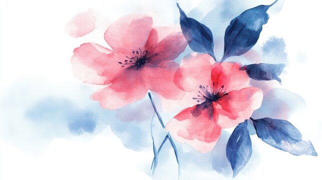 Elegant floral design for mother's day, birthday, and valentine’s day cards. Horizontal banner. Copy space. Holiday template with flowers. Watercolor illustration