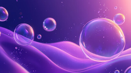 Violet Waves and Bubbles Art Illustration