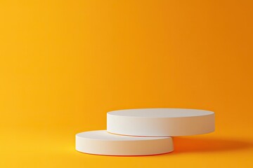 White product display stand on orange background