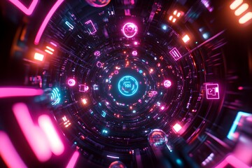 Mesmerizing Neon Wormhole Hypnotic Spiral of Vibrant Lights and Surreal Dimensions