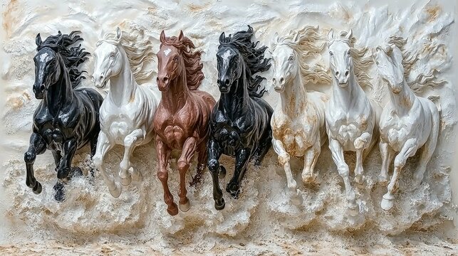 Galloping Horses: A Dynamic 3D Sculpture of Seven Horses in Motion