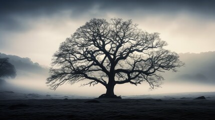 mist oak tree silhouette