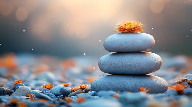 Zen Illustration: Stones and Flowers
