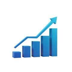 3D Graphic of a Rising Blue Bar Graph Showing Growth