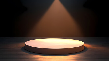 White Platform Under Warm Light on Dark Floor