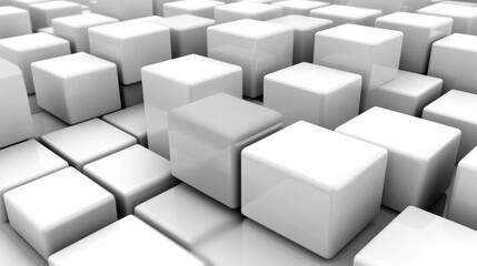 White cubes arranged in geometric pattern on reflective surface