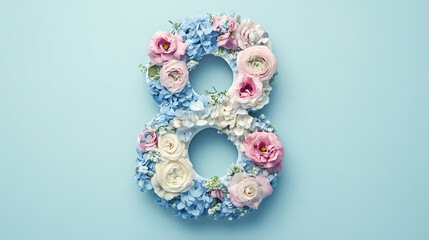 Floral Number 8 in Pink and Blue