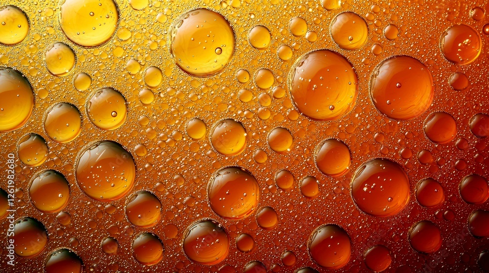 Poster abstract golden bubbles: macro photography of colorful fluid spheres. a detailed closeup of a shiny,