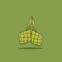 cartoon vector flat illustration of ketupat with green color