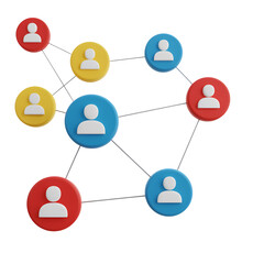 Colorful network of connected user icons on a white background