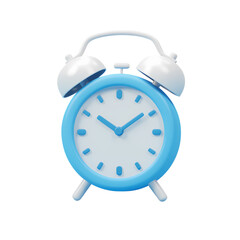 A light blue alarm clock with white accents, isolated on white.
